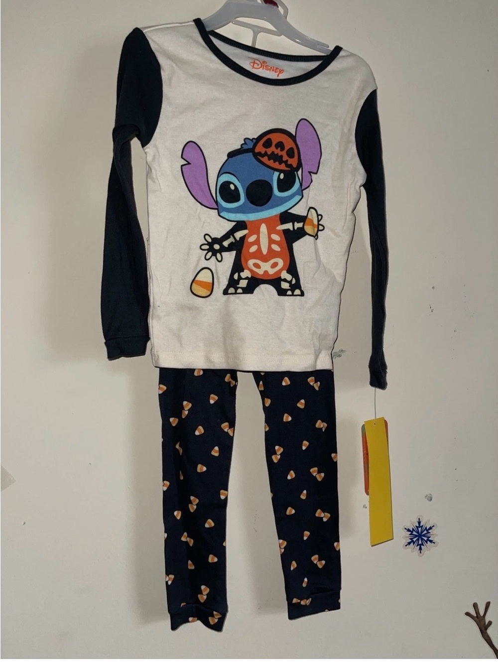Girls Halloween Pajama Set Disney Stitch Candy Corn Size 6 New